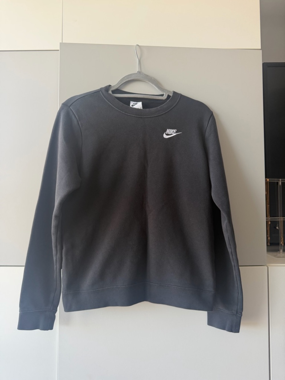 Nike Black Crew Sweatshirt with White Swoosh Logo
